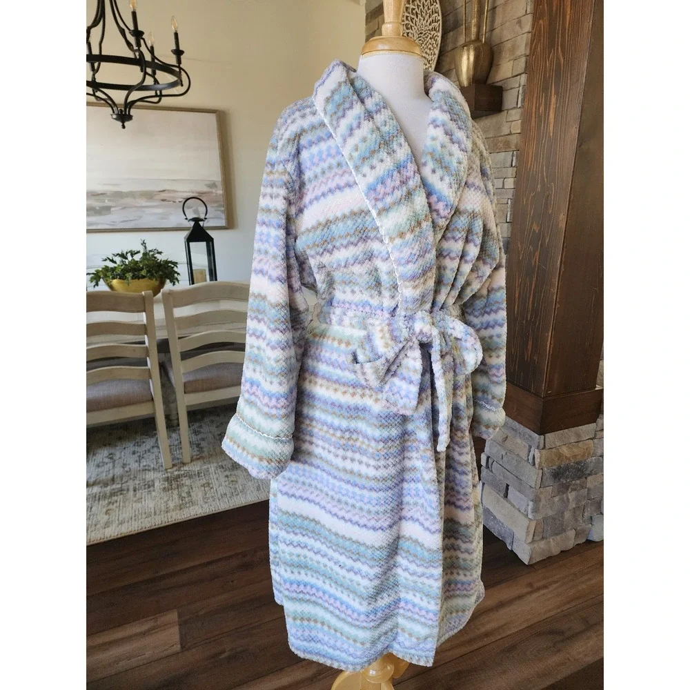 Carole Hochman Live Well Sleep Well Womens XL‎ Plush Fleece Robe Pastel Chevron